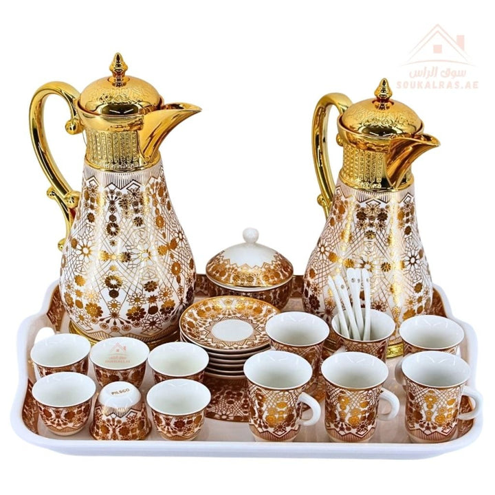 Pilsco Luxury Arabic Coffee & Tea Serving Set | 28 - Piece Dallah Set | Available in Gold - Souk Al Ras