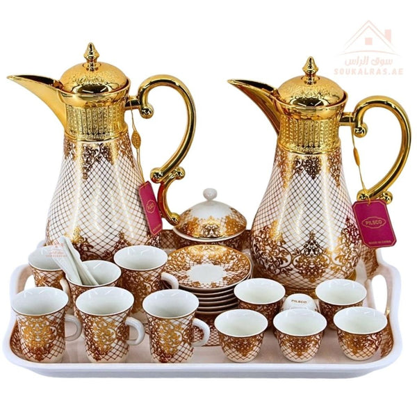 Pilsco Luxury Arabic Coffee & Tea Serving Set | 28 - Piece Dallah Set | Available in Gold & Silver - Souk Al Ras