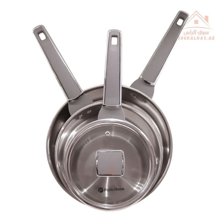 Polo Series 10 - Piece Stainless Steel Cookware Set(16 - 20 - 20 - 24 - 24 - 28cm) | 3 Casseroles, 1 Saucepan & 2 Frying Pans | Premium Durable Kitchen Cookware - Souk Al Ras
