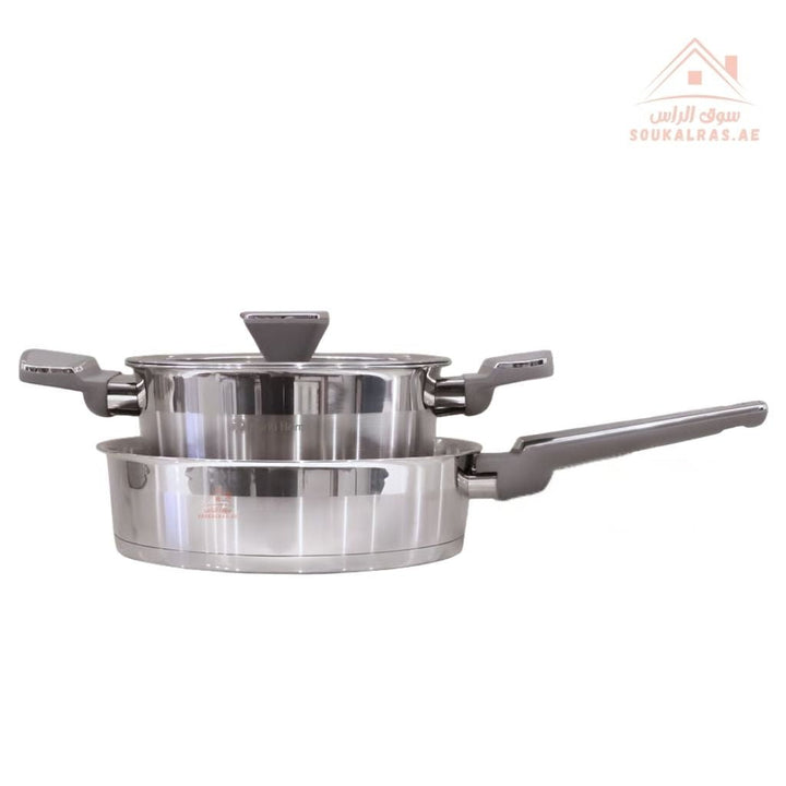 Polo Series 10 - Piece Stainless Steel Cookware Set(16 - 20 - 20 - 24 - 24 - 28cm) | 3 Casseroles, 1 Saucepan & 2 Frying Pans | Premium Durable Kitchen Cookware - Souk Al Ras