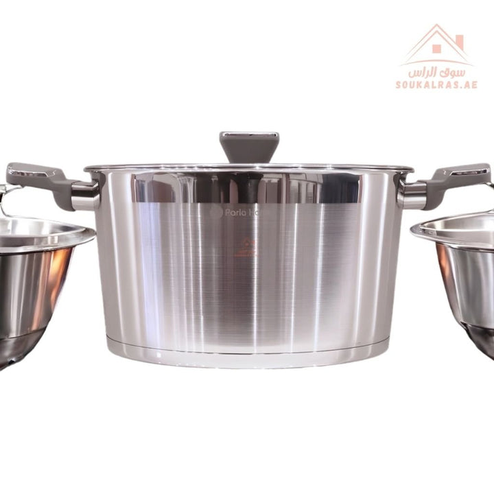 Polo Series 10 - Piece Stainless Steel Cookware Set(16 - 20 - 20 - 24 - 24 - 28cm) | 3 Casseroles, 1 Saucepan & 2 Frying Pans | Premium Durable Kitchen Cookware - Souk Al Ras