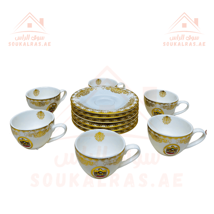 Premium 12 - Piece Karak Tea cups set with UAE Flag - Premium Quality with Gift box - Souk Al RasDinnerware & Serveware