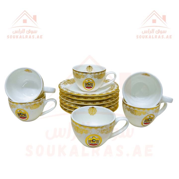 Premium 12 - Piece Karak Tea cups set with UAE Flag - Premium Quality with Gift box - Souk Al RasDinnerware & Serveware