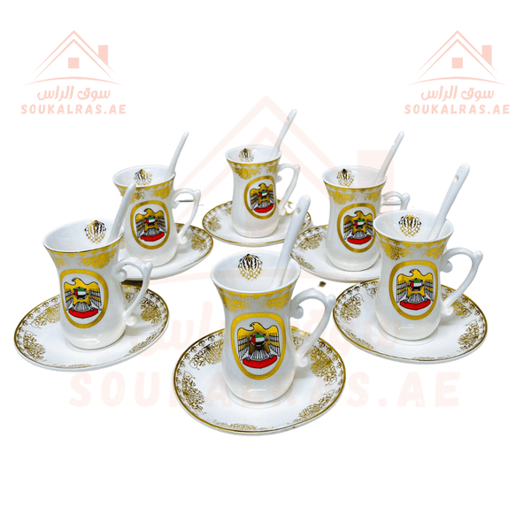 Premium 18 - Piece Istikana Tea cups set with UAE Flag - Premium Quality with Gift box - Souk Al RasDinnerware & Serveware