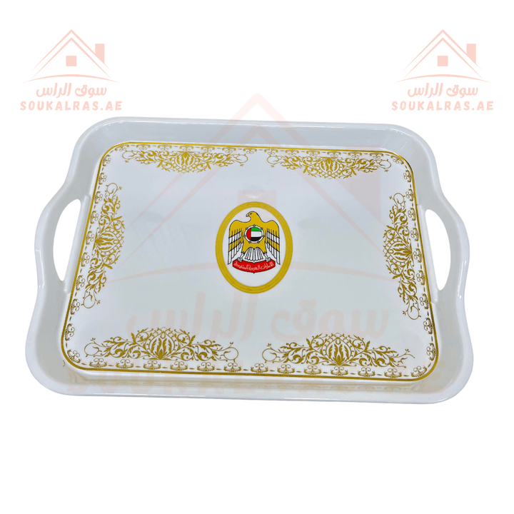 Premium 21 - Piece Full Serving Set Tea & Arabic coffee cups, serving Rectangular tray, serving plates, serving Dates plate, with UAE Flag - Premium Quality - Souk Al RasDinnerware & Serveware