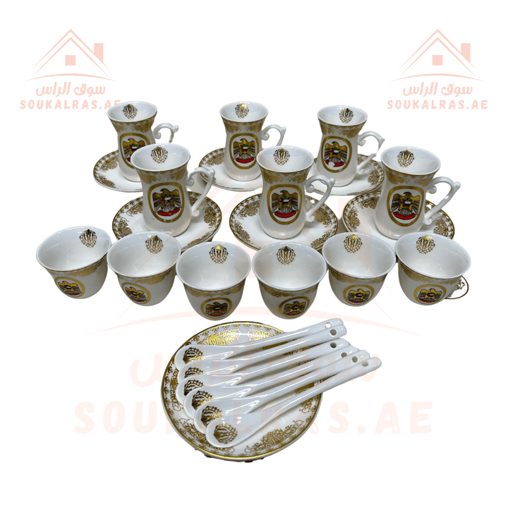 Premium 24 - Piece Tea & Arabic coffee cups set with UAE Flag - Premium Quality with Gift box - Souk Al RasDinnerware & Serveware