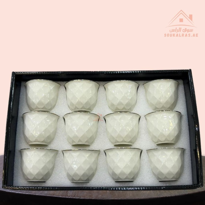 Premium Arabic Coffee Cups Set – 12 Pcs | Elegant Diamond Design Gahwa Cups | Durable & Heat - Resistant | Perfect for Daily Use & Guests - Souk Al Ras