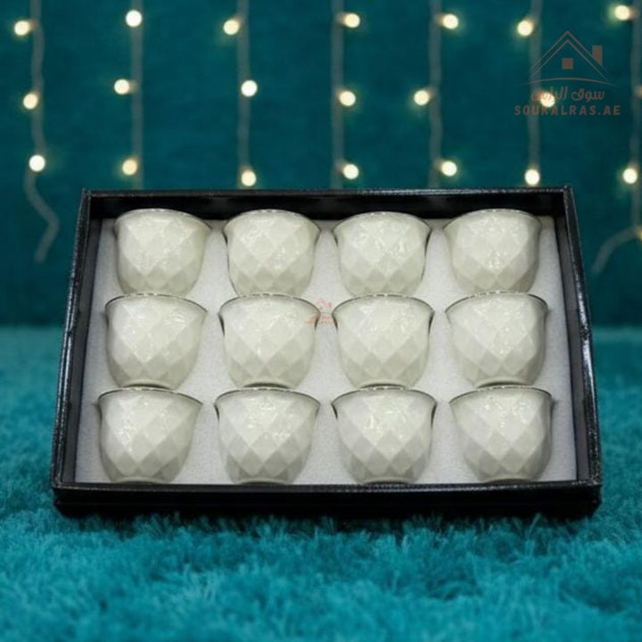 Premium Arabic Coffee Cups Set – 12 Pcs | Elegant Diamond Design Gahwa Cups | Durable & Heat - Resistant | Perfect for Daily Use & Guests - Souk Al Ras