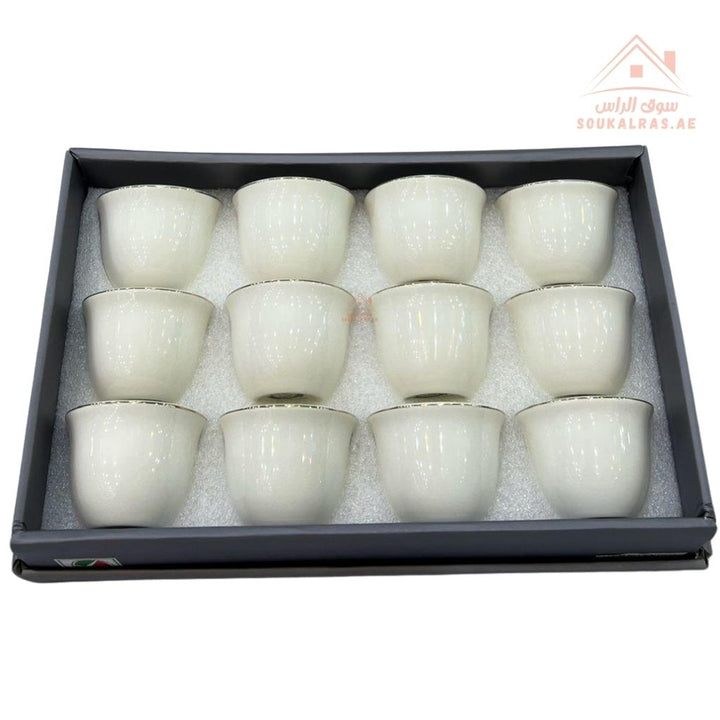 Premium Arabic Coffee Cups Set – 12 Pcs | Elegant Gold Rim Traditional Gahwa Cups | Durable & Heat - Resistant | Perfect for Daily Use & Guests - Souk Al Ras