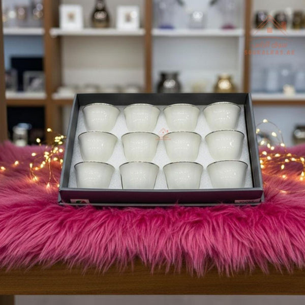 Premium Arabic Coffee Cups Set – 12 Pcs | Elegant Gold Rim Traditional Gahwa Cups | Durable & Heat - Resistant | Perfect for Daily Use & Guests - Souk Al Ras