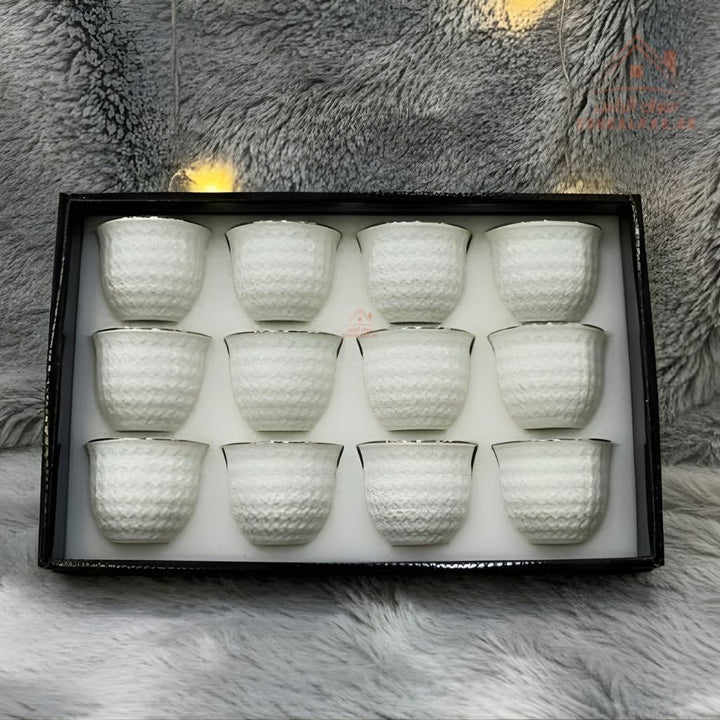 Premium Arabic Coffee Cups Set – 12 Pcs | Elegant White Design | Durable & Heat - Resistant | Perfect for Daily Use & Guests - Souk Al Ras