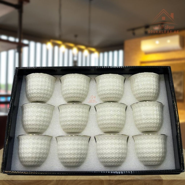 Premium Arabic Coffee Cups Set – 12 Pcs | Elegant White Design | Durable & Heat - Resistant | Perfect for Daily Use & Guests - Souk Al Ras