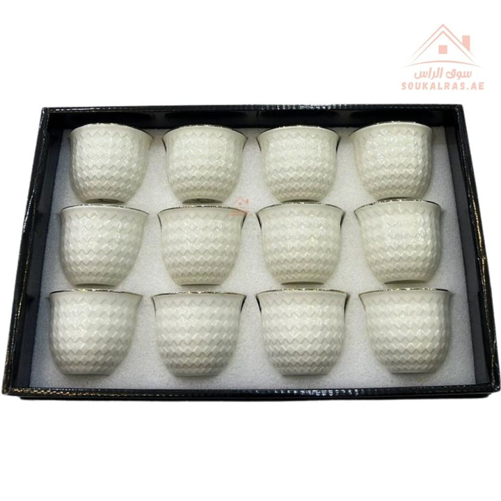 Premium Arabic Coffee Cups Set – 12 Pcs | Elegant White Design | Durable & Heat - Resistant | Perfect for Daily Use & Guests - Souk Al Ras