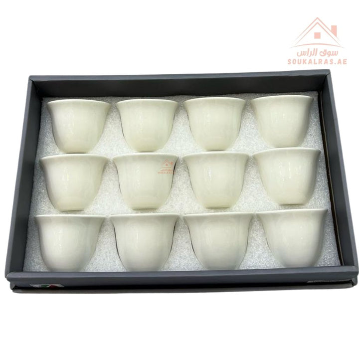 Premium Arabic Coffee Cups Set – 12 Pcs | White Traditional Gahwa Cups | Durable & Heat - Resistant | Perfect for Daily Use & Guests - Souk Al Ras