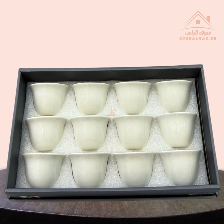 Premium Arabic Coffee Cups Set – 12 Pcs | White Traditional Gahwa Cups | Durable & Heat - Resistant | Perfect for Daily Use & Guests - Souk Al Ras