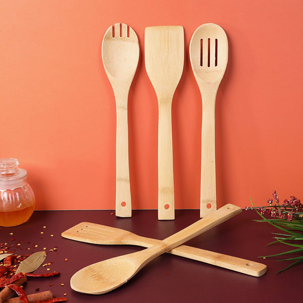 Premium Bamboo 5 - Piece Kitchen Tools Set - Beige - Souk Al RasKitchen Tools