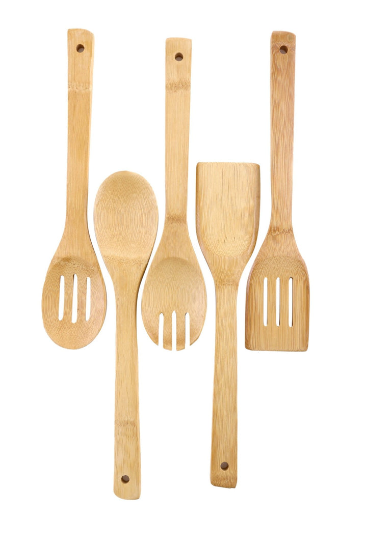 Premium Bamboo 5 - Piece Kitchen Tools Set - Beige - Souk Al RasKitchen Tools