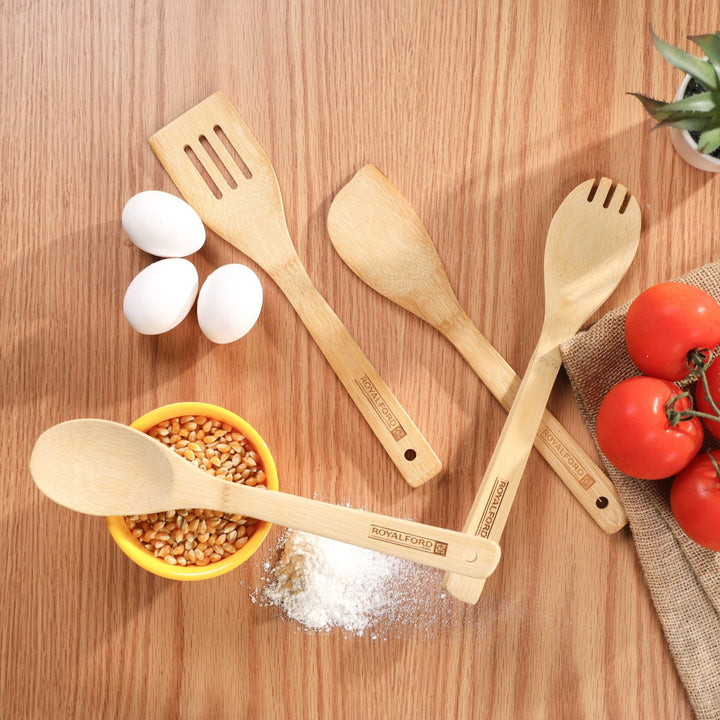 Premium Carbonized Bamboo Kitchen Tools Set - Brown 4Piece - Souk Al RasKitchen Tools & Utensils