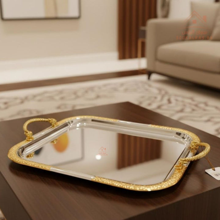 Premium Gold - Edge Stainless Steel Serving Tray | Elegant Rectangular Design with Strong Handles - Souk Al Ras