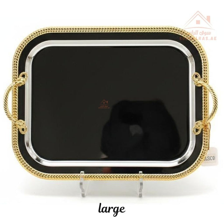 Premium Gold - Edge Stainless Steel Serving Tray | Elegant Rectangular Design with Strong Handles - Souk Al Ras