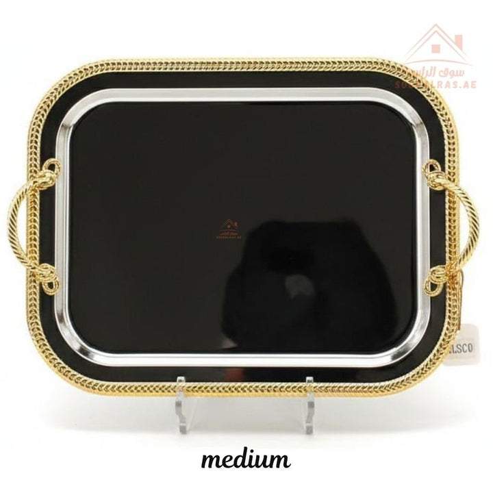 Premium Gold - Edge Stainless Steel Serving Tray | Elegant Rectangular Design with Strong Handles - Souk Al Ras