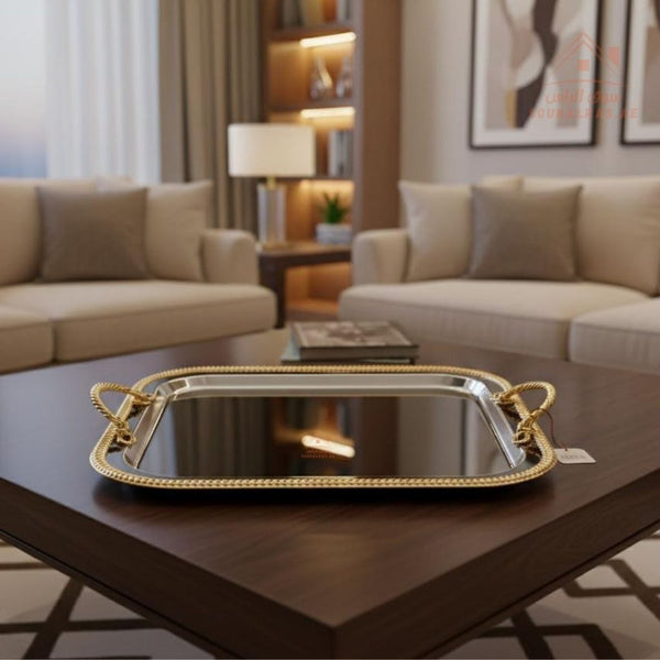 Premium Gold - Edge Stainless Steel Serving Tray | Elegant Rectangular Design with Strong Handles - Souk Al Ras