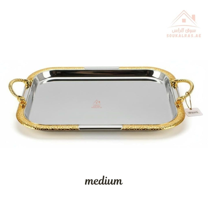 Premium Gold - Edge Stainless Steel Serving Tray | Elegant Rectangular Design with Strong Handles - Souk Al Ras