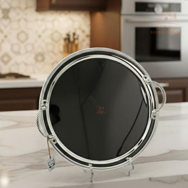 Premium Round Stainless Steel Serving Tray | Elegant Heavy - Duty Mirror Finish | Ideal for Home, Hotels & Parties - Souk Al Ras