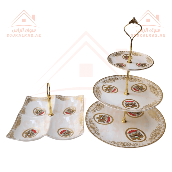 Premium Serving Set with UAE Flag - High - Quality 3 - Tier Tray 4 - Compartment Serving Dish - Souk Al RasDinnerware & Serveware