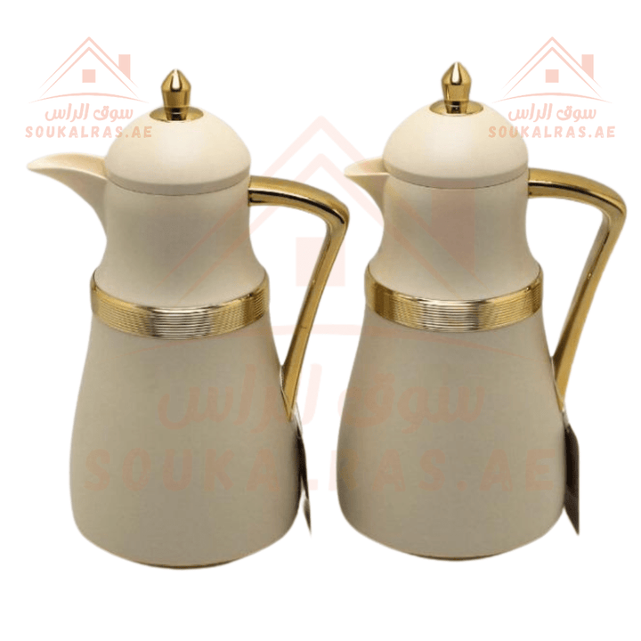 Premium Set of 2 Vacuum Flasks | 1L Capacity Each | Elegant Gold Handle Design |Perfect for serving hot or cold beverages - Souk Al Ras