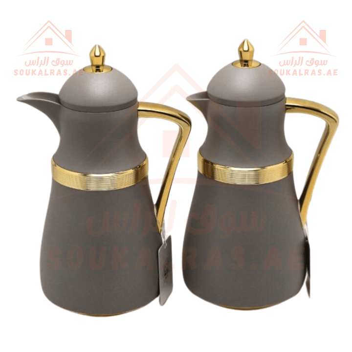 Premium Set of 2 Vacuum Flasks | 1L Capacity Each | Elegant Gold Handle Design |Perfect for serving hot or cold beverages - Souk Al Ras