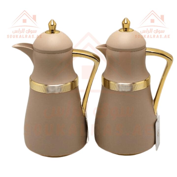 Premium Set of 2 Vacuum Flasks | 1L Capacity Each | Elegant Gold Handle Design |Perfect for serving hot or cold beverages - Souk Al Ras