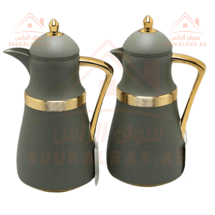 Premium Set of 2 Vacuum Flasks | 1L Capacity Each | Elegant Gold Handle Design |Perfect for serving hot or cold beverages - Souk Al Ras