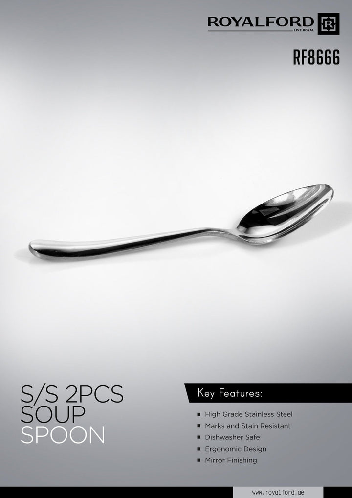 Premium Stainless Steel Soup Spoon Set - Silver 2 Pieces - Souk Al RasCutlery & Flatware