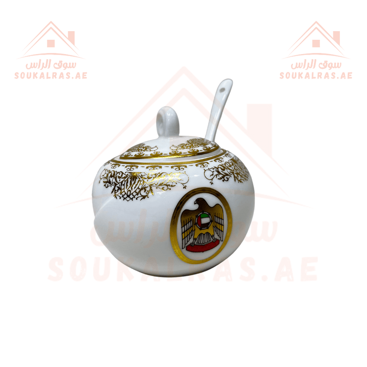 Premium Stylish Sugar Pot with Lid and Matching Spoon - UAE Flag Design - Souk Al RasDinnerware & Serveware