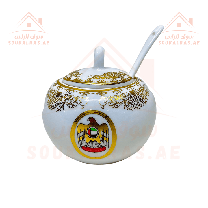 Premium Stylish Sugar Pot with Lid and Matching Spoon - UAE Flag Design - Souk Al RasDinnerware & Serveware