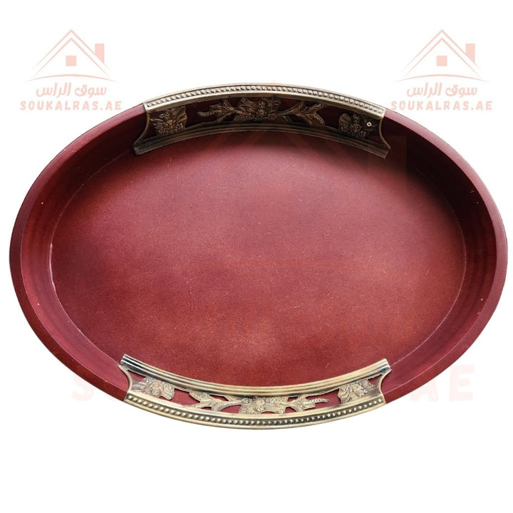 Premium Wooden Oval Serving Tray | Elegant Gold Handle Design | Durable and stylish for all occasions. - Souk Al Ras