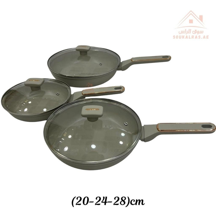 Premium6 - Piece Ceramic Non - Stick Frying Pan Set with Glass Lids | Durable & Even - Heat Base |Strong ergonomic handles, and a durable non - stick coating perfect for daily use. - Souk Al Ras