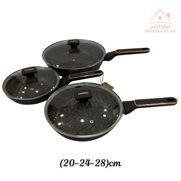 Premium6 - Piece Ceramic Non - Stick Frying Pan Set with Glass Lids | Durable & Even - Heat Base |Strong ergonomic handles, and a durable non - stick coating perfect for daily use. - Souk Al Ras