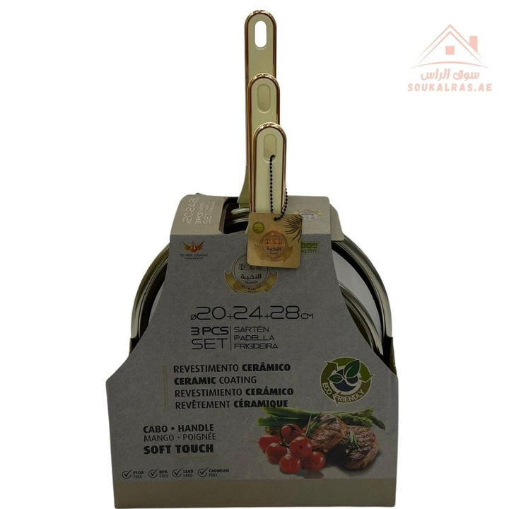 Premium6 - Piece Ceramic Non - Stick Frying Pan Set with Glass Lids | Durable & Even - Heat Base |Strong ergonomic handles, and a durable non - stick coating perfect for daily use. - Souk Al Ras