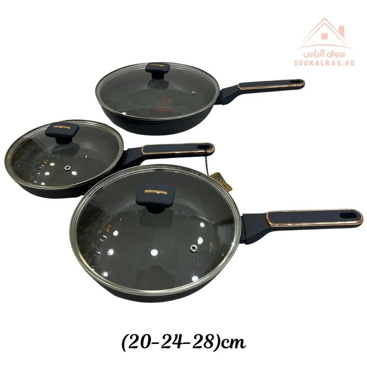 Premium6 - Piece Ceramic Non - Stick Frying Pan Set with Glass Lids | Durable & Even - Heat Base |Strong ergonomic handles, and a durable non - stick coating perfect for daily use. - Souk Al Ras
