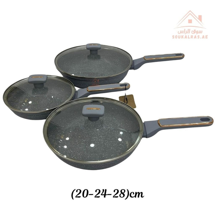 Premium6 - Piece Ceramic Non - Stick Frying Pan Set with Glass Lids | Durable & Even - Heat Base |Strong ergonomic handles, and a durable non - stick coating perfect for daily use. - Souk Al Ras