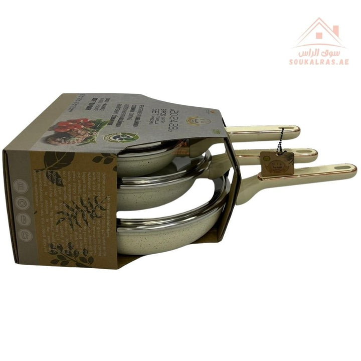 Premium6 - Piece Ceramic Non - Stick Frying Pan Set with Glass Lids | Durable & Even - Heat Base |Strong ergonomic handles, and a durable non - stick coating perfect for daily use. - Souk Al Ras