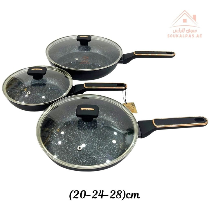 Premium6 - Piece Ceramic Non - Stick Frying Pan Set with Glass Lids | Durable & Even - Heat Base |Strong ergonomic handles, and a durable non - stick coating perfect for daily use. - Souk Al Ras