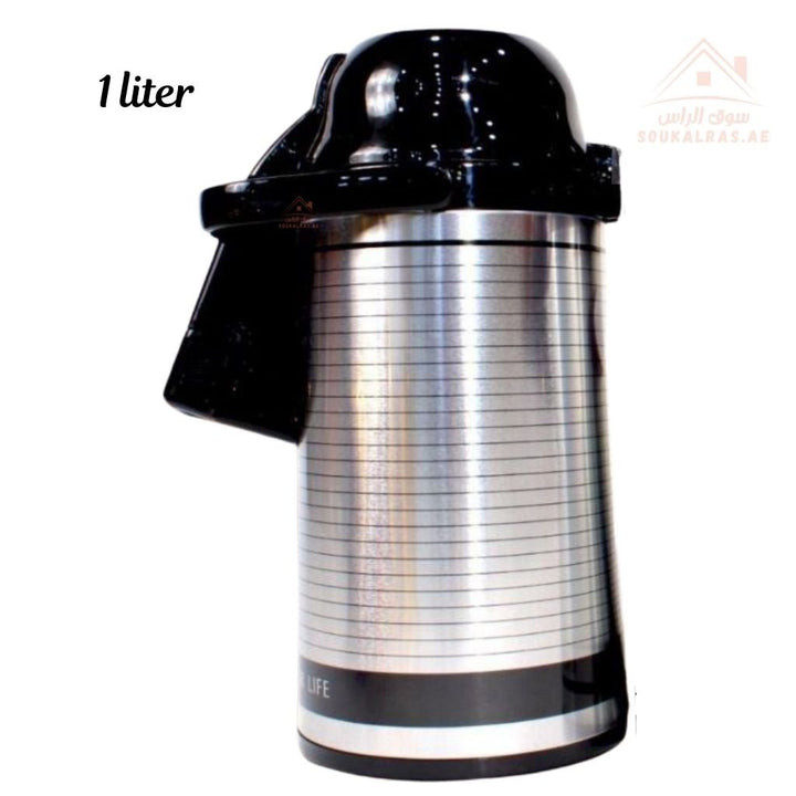 Pressure Pump Thermos 1L | Stainless Steel Vacuum Flask | Ideal for Hot & Cold Drinks - Souk Al Ras