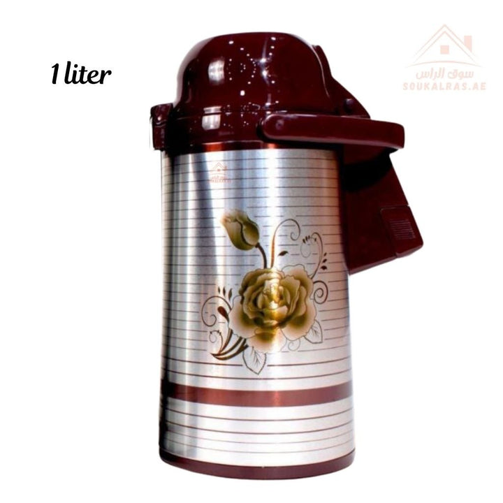 Pressure Pump Thermos 1L | Stainless Steel Vacuum Flask | Ideal for Hot & Cold Drinks - Souk Al Ras