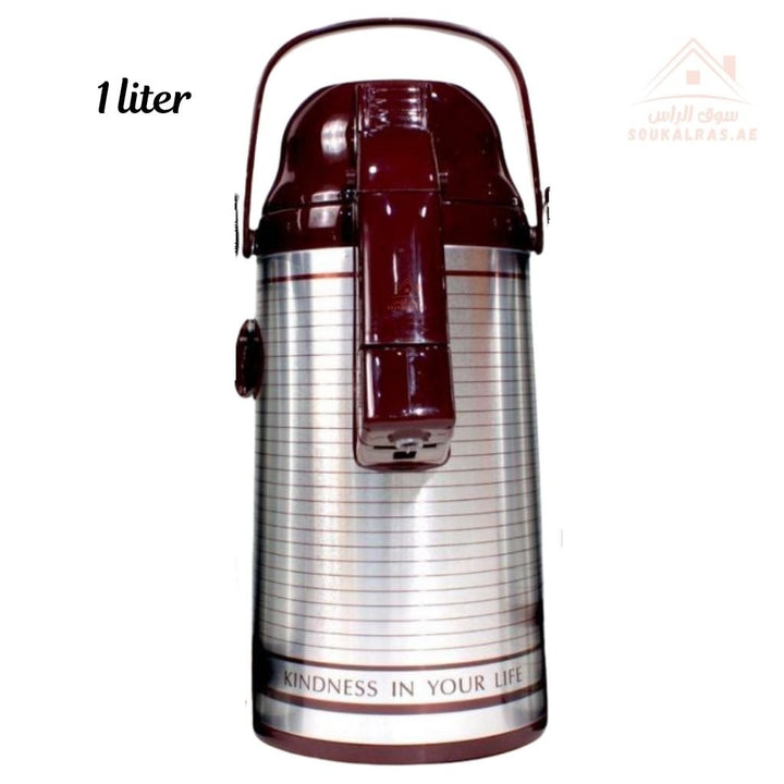 Pressure Pump Thermos 1L | Stainless Steel Vacuum Flask | Ideal for Hot & Cold Drinks - Souk Al Ras