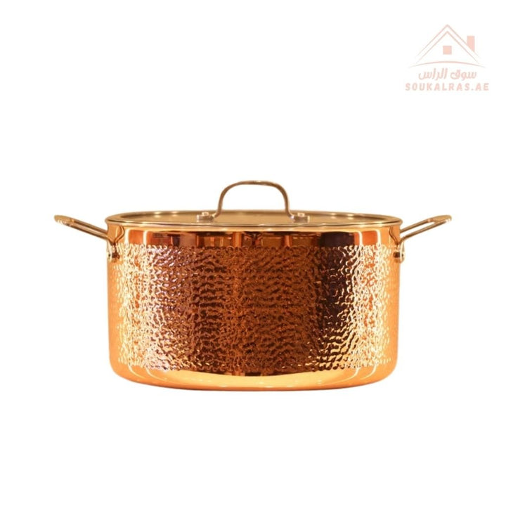 Prestige Series 10 - Piece Hammered Copper Cookware Set | 20/24/28 cm Casseroles, 16 cm Saucepan, 24/20 cm Frypans, 2.5L Kettle | Elegant & Durable Design - Souk Al Ras