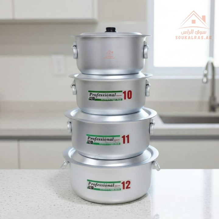 Professional Aluminium Cooking Pot Set | Sizes 9–12 | Heavy - Duty Cookware for Home & Commercial Kitchens - Souk Al Ras