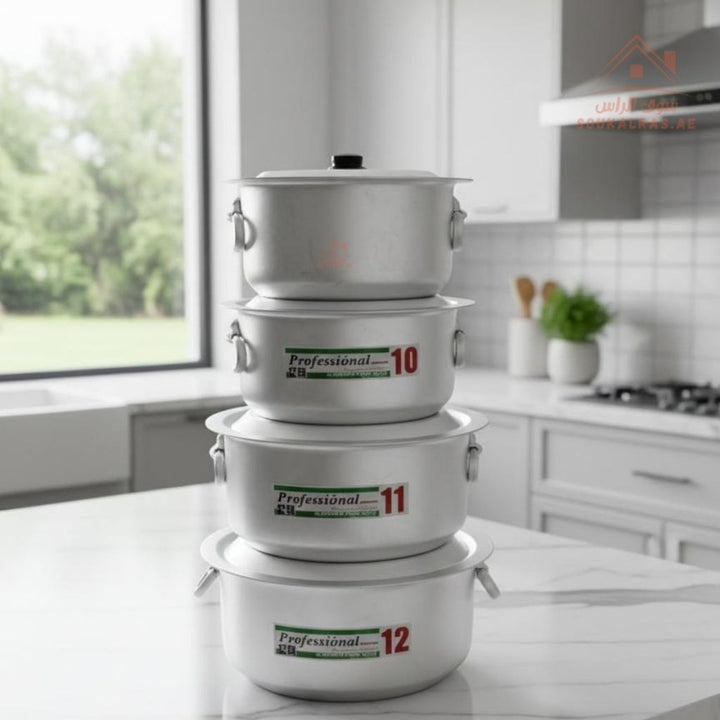 Professional Aluminium Cooking Pot Set | Sizes 9–12 | Heavy - Duty Cookware for Home & Commercial Kitchens - Souk Al Ras